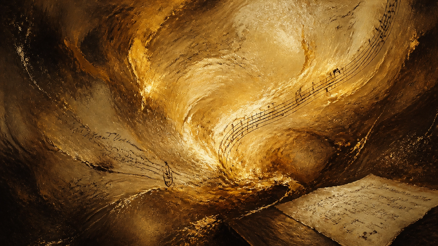 Abstract representation of 'Prima Voca' showing musical notes born from light